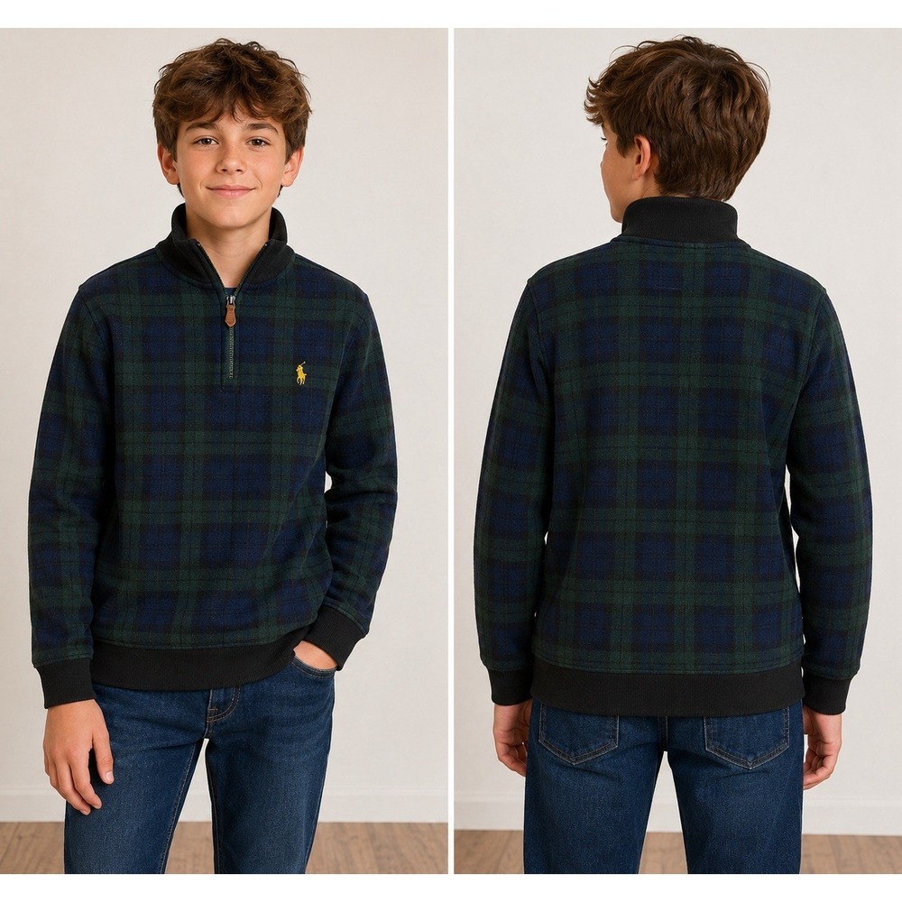 Polo‎ Ralph Lauren 1/4 Zip XL Youth Boys Green Flesh Pony Pullover Sweater